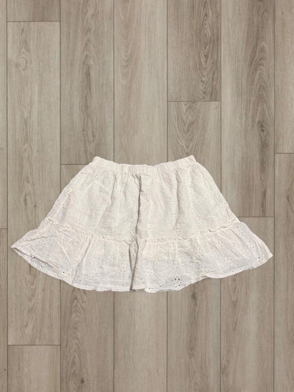 White Eyelet Ruffle Mini Skirt